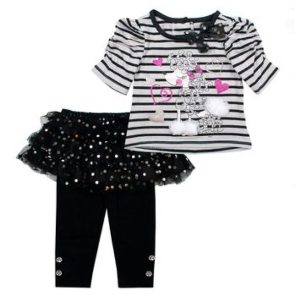 Young Hearts Stripe Poodle Crewneck Tee & Leggings